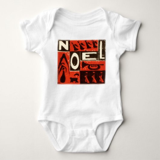 レッドノエルヴィンテージブロックプリント ベビーボディスーツ (正面)