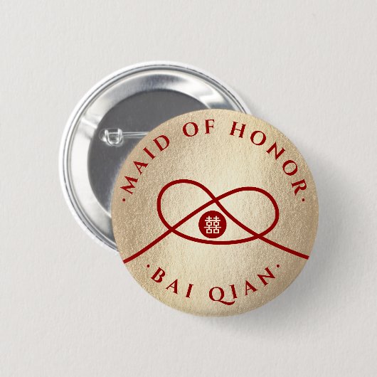 レッドノットダブルハピネスチームブライドシッ結婚チ 缶バッジ (正面&裏面)