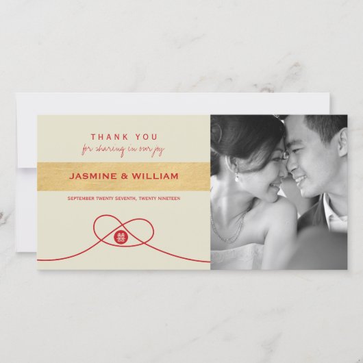 レッドノットユニオンダブル幸中国のせ結婚ズ サンキューカード (正面)