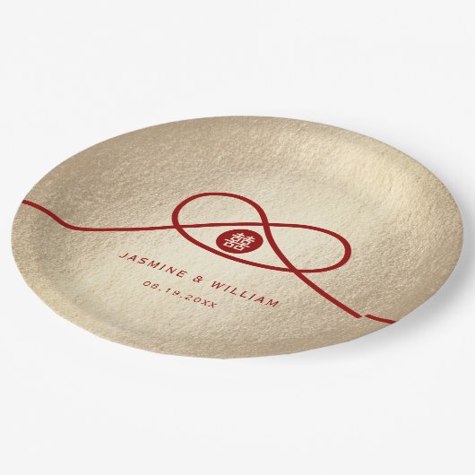 レッドノットユニオンダブル幸中国のせ結婚ズ ペーパープレート (アングル)