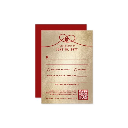 レッドノットユニオンダブル幸中国のせ結婚ズ 出欠カード (正面/裏面インサイチュ)