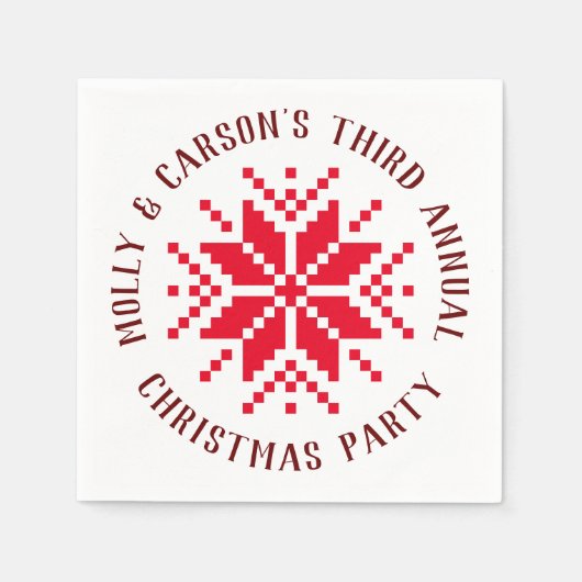 レッドノルディッククリスマスセーターホリデー スタンダードカクテルナプキン (正面)