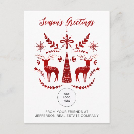 レッドノルディッククリスマス会社のロゴビジネス シーズンポストカード (正面)