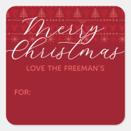 レッドノルディックメリークリスマスギフトステッカー スクエアシール