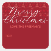 レッドノルディックメリークリスマスギフトステッカー スクエアシール (正面)