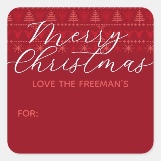 レッドノルディックメリークリスマスギフトステッカー スクエアシール (正面)