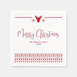レッドノルディックメリークリスマスホリデーパーティナプキンス スタンダードカクテルナプキン