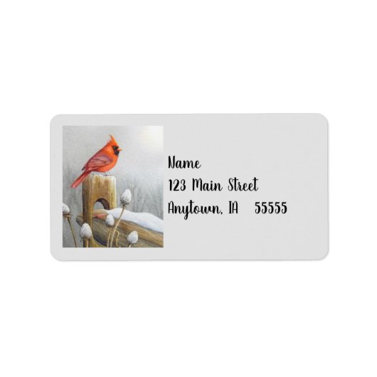 レッドノーザン（鳥）ショウジョウコウカンチョウバードオンフェンスウォーター色アート ラベル (正面)