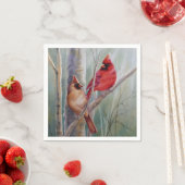 レッドノーザン(鳥)ショウジョウコウカンチョウバードペア水彩画 スタンダードカクテルナプキン (インサイチュ)
