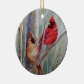 レッドノーザン(鳥)ショウジョウコウカンチョウバードペア水彩画 セラミックオーナメント (右)