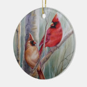 レッドノーザン(鳥)ショウジョウコウカンチョウバードペア水彩画 セラミックオーナメント (左)