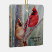 レッドノーザン（鳥）ショウジョウコウカンチョウバードペア水彩画 セラミックオーナメント (右)