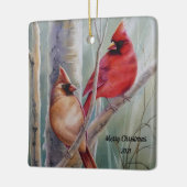レッドノーザン（鳥）ショウジョウコウカンチョウバードペア水彩画 セラミックオーナメント (左)