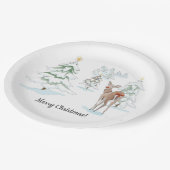 レッドノーズディアインザスノーウッドホリデー ペーパープレート (アングル)