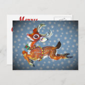 レッドノーズトナカイヴィンテージアート シーズンポストカード (正面/裏面)