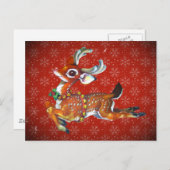 レッドノーズトナカイヴィンテージアート ポストカード (正面/裏面)