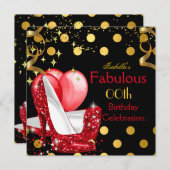 レッドハイヒールきらめく金ゴールド誕生日パーティー2 招待状 (正面/裏面)
