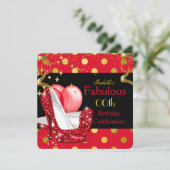 レッドハイヒールきらめく金ゴールド誕生日パーティー 招待状 (スタンド正面)