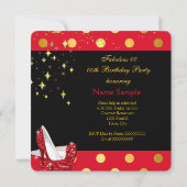 レッドハイヒールきらめく金ゴールド誕生日パーティー 招待状 (裏面)