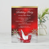 レッドハイヒールシューズシルバー金ゴールド誕生日パーティー 招待状 (スタンド正面)