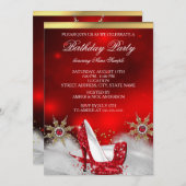 レッドハイヒールシューズシルバー金ゴールド誕生日パーティー 招待状 (正面/裏面)