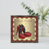 レッドハイヒールシューズヒョウSweet sixteen誕生日 招待状 (スタンド正面)