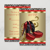 レッドハイヒールシューズヒョウSweet sixteenRSVP 出欠カード (正面/裏面)