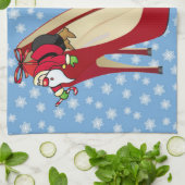 レッドハイヒールシューズ/サンタ小妖精や小人 キッチンタオル (折り畳み)