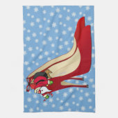 レッドハイヒールシューズ/サンタ小妖精や小人 キッチンタオル (縦)