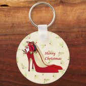レッドハイヒールシューズ/サンタ小妖精や小人 キーホルダー (正面)