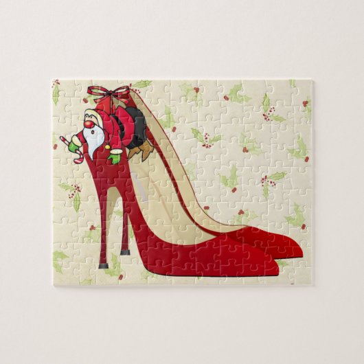 レッドハイヒールシューズ/サンタ小妖精や小人 ジグソーパズル (横)