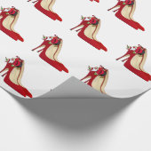 レッドハイヒールシューズ/サンタ小妖精や小人 ラッピングペーパー (角)
