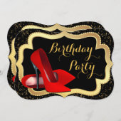 レッドハイヒールブラック&金ゴールド誕生日パーティー 招待状 (正面/裏面)