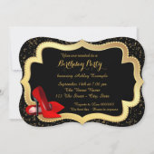 レッドハイヒールブラック&金ゴールド誕生日パーティー 招待状 (裏面)