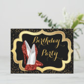 レッドハイヒールブラック&金ゴールド誕生日パーティー 招待状 (スタンド正面)