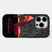 レッドハイヒール&ダマスクプリントとモノグラム Case-Mate iPhoneケース (裏面 (横))