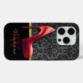 レッドハイヒール&ダマスクプリントとモノグラム Case-Mate iPhoneケース (裏面 (横))