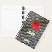 レッドハイビスカスはっきりしたモダンストライプのスモーキーグレー プランナー手帳 (ディスプレー)