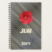 レッドハイビスカスはっきりしたモダンストライプのスモーキーグレー プランナー手帳 (正面)