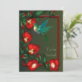 レッドハイビスカスハミングバードパーティの招待状 招待状 (スタンド正面)