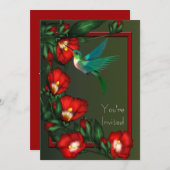 レッドハイビスカスハミングバードパーティの招待状 招待状 (正面/裏面)