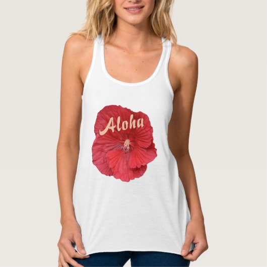 レッドハイビスカスハワイアンアロハフローラ タンクトップ (正面)