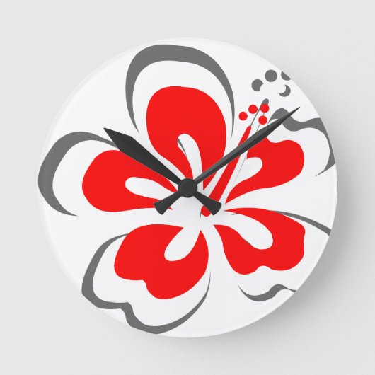 レッドハイビスカスハワイテーマ ラウンド壁時計 (正面)
