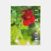 レッドハイビスカスハワイトロピカルフラワー フリースブランケット (正面)