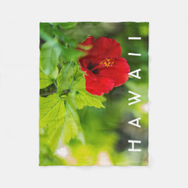 レッドハイビスカスハワイトロピカルフラワー フリースブランケット