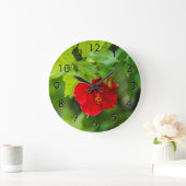 レッドハイビスカスハワイトロピカルフラワー ラージ壁時計 (ホーム)