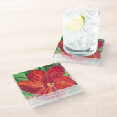 レッドハイビスカスバケーションホームガラスコースター ガラスコースター (アングル)