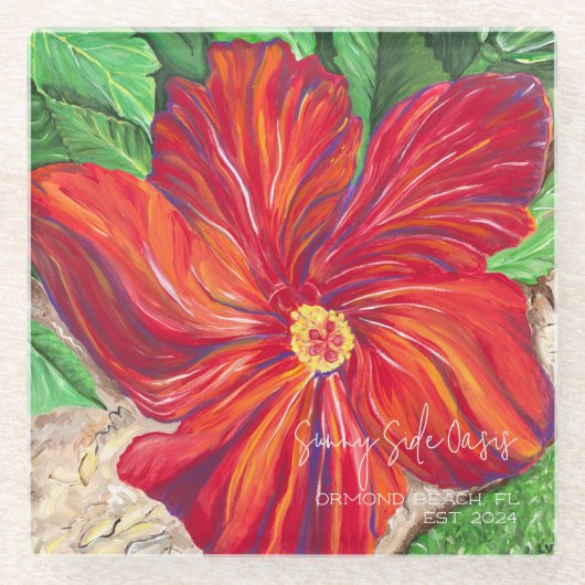 レッドハイビスカスバケーションホーム ガラスコースター (正面)