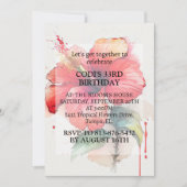 レッドハイビスカスフラワーアートバースデーパーティー 招待状 (正面)