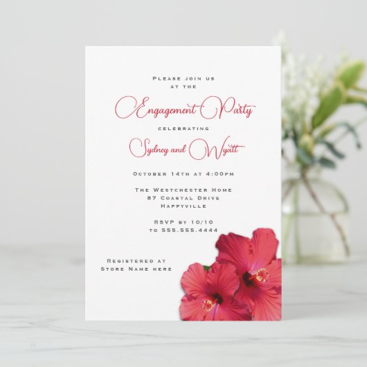 レッドハイビスカスフラワーズプリウェディングパーティー招待状 招待状 (スタンド正面)